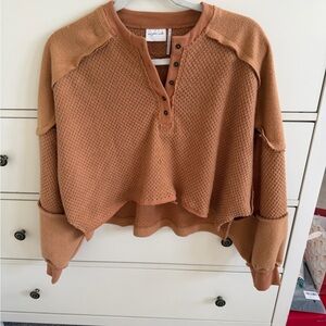 Urban Outfitter Cropped Waffle Knit Henley Sweater